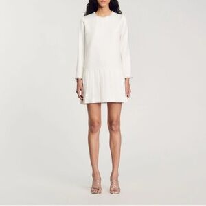 Sandro Paris Princesse Ecru Pearl Trim Mini Dress FR 42 US 10 NWT